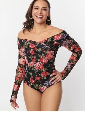 NWOT Unique Vintage Floral Thong Bodysuit